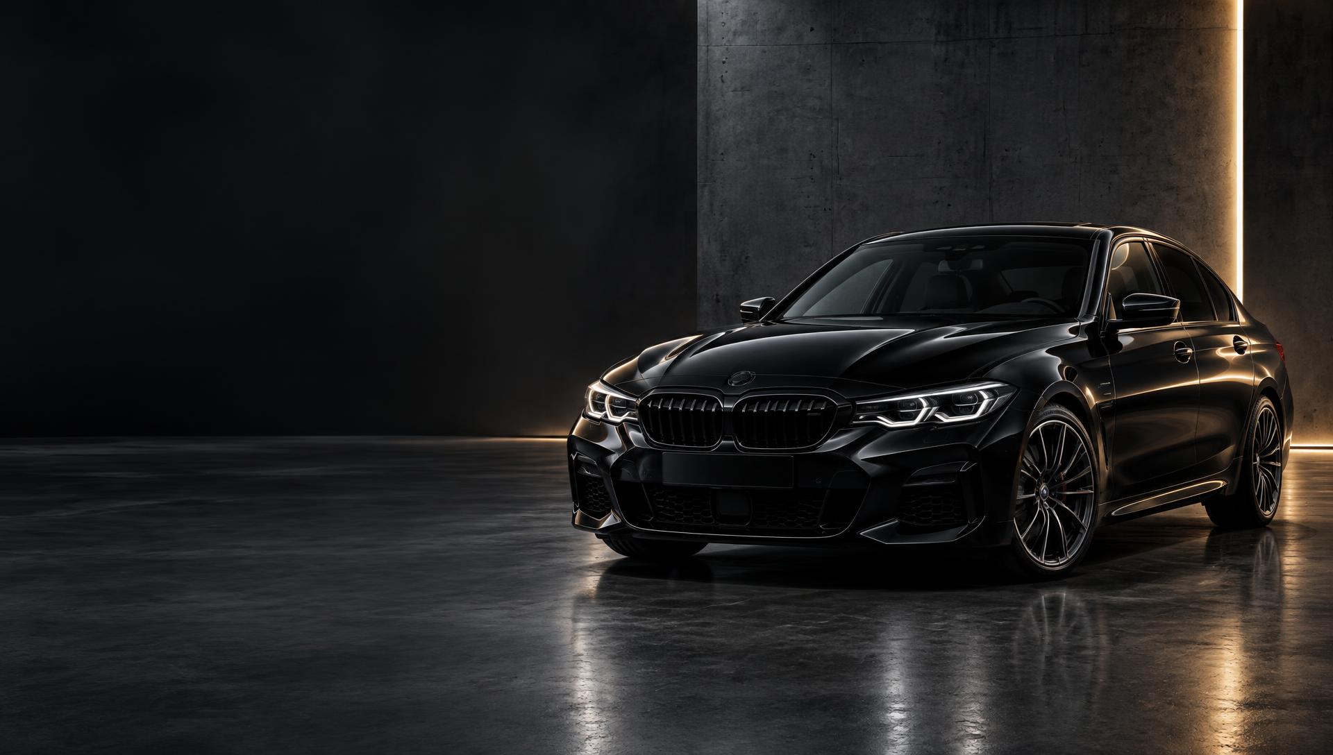 Schwarze Premium-Limousine in einem professionellen Begutachtungsstudio